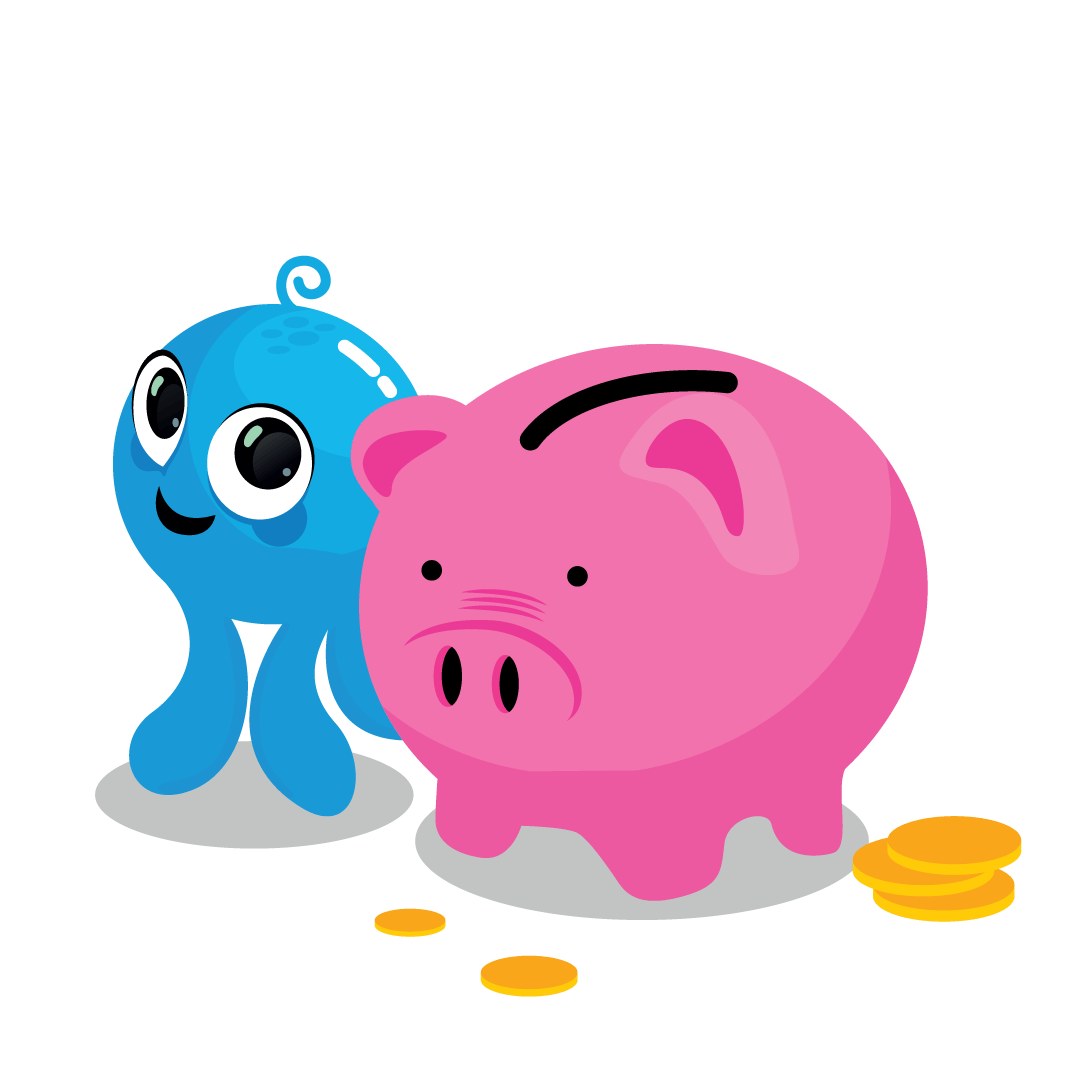 Squids and a Piggy Bank Icon